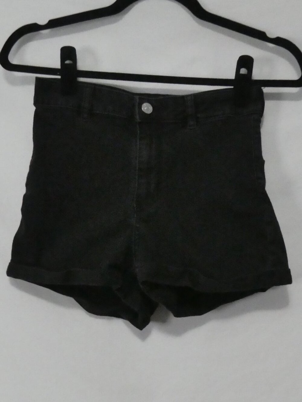 H&M Divided High Waisted Black Denim Cuffed Shorts - Size 8